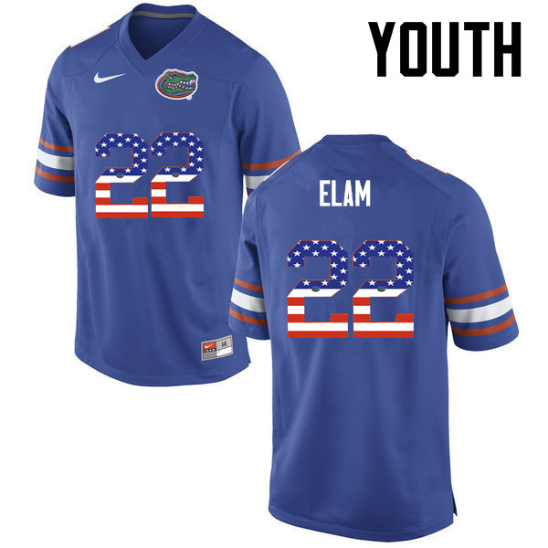Youth Florida Gators #22 Matt Elam College Football USA Flag Fashion Jerseys-Blue